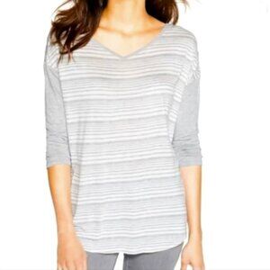 White House Black Market Dolman V-Neck ¾ Sleeve Gray White Stripe Blouse Size Sm